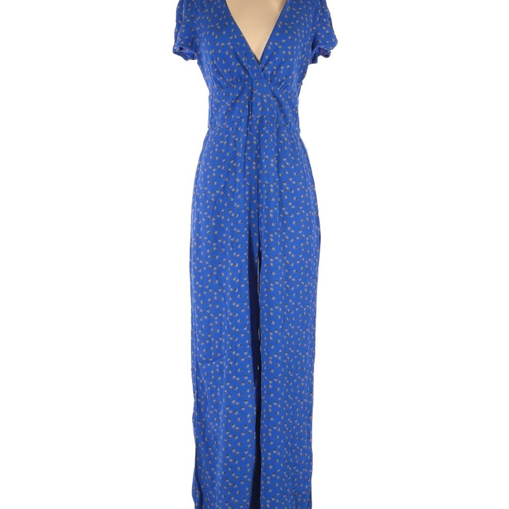 Free people blue and tan jumpsuit